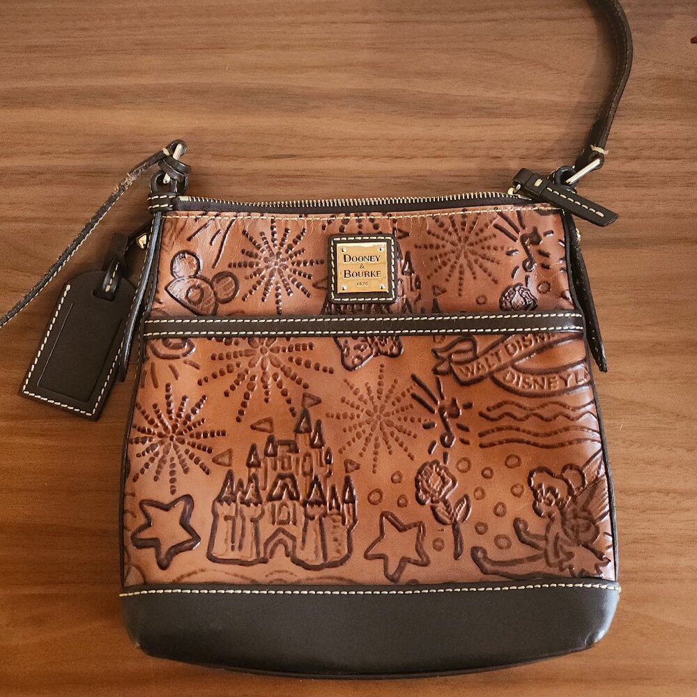 Dooney & Bourke Disney Brown Leather Sketch Castle Crossbody Bag Purse